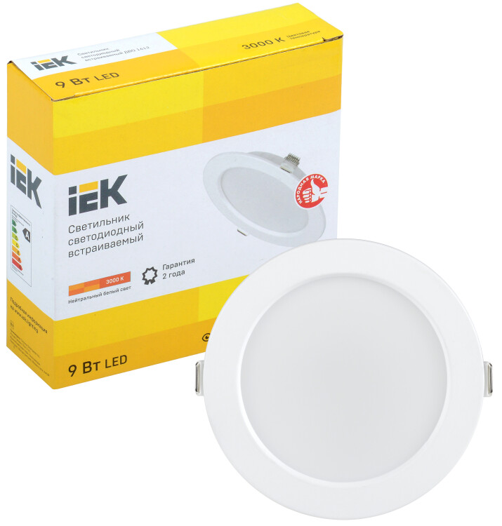 Светильник Downlight (LED) 9Вт 620лм 3000К IP20 бел 118х32мм круг IEK