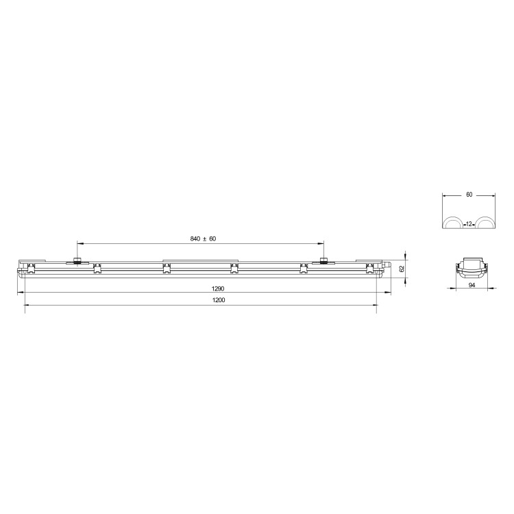 Светильник ДСП (LED-T8) 2хТ8 двусторонне подкл. IP65 прозрачный 1263х135х102мм ЭРА