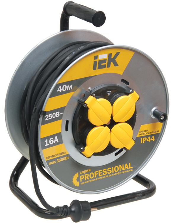 Удлинитель на катушке  4-мест 40м 2Р+E с термозащитой IP44 (КГ 3x1,5мм2 )  Professional IEK