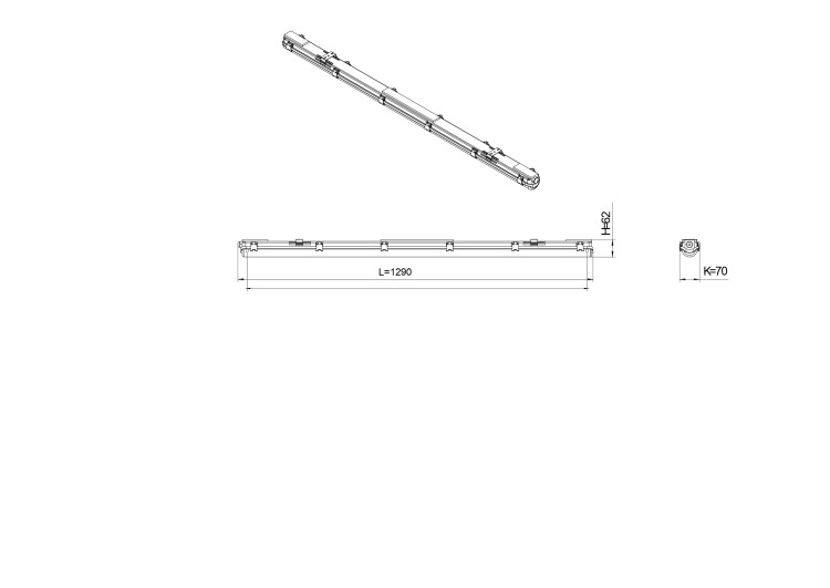 Светильник ДСП (LED-T8) 1хТ8 двусторонне подкл. IP65 прозрачный 1290х70х62мм ЭРА