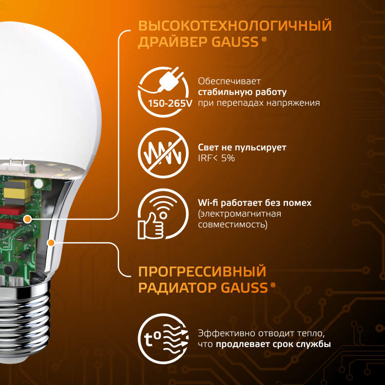 Лампа светодиод. (LED) Груша A60 Е27  7Вт 3000К 680лм 230В матов. Gauss