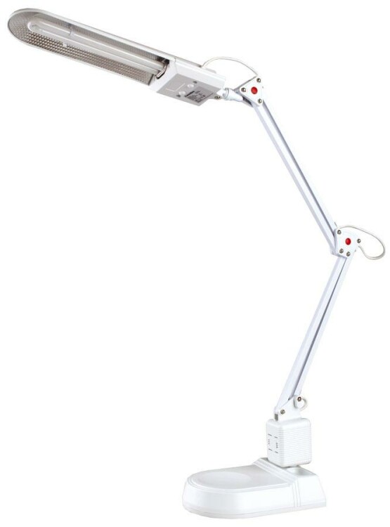 Светильник настол. (КЛЛ) 11Вт 2G7 с ламп 2-колен на подстав+ струбц бел Camelion