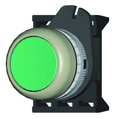 Кнопка плоская без фиксации, зеленая прозрачная  - серия Хром