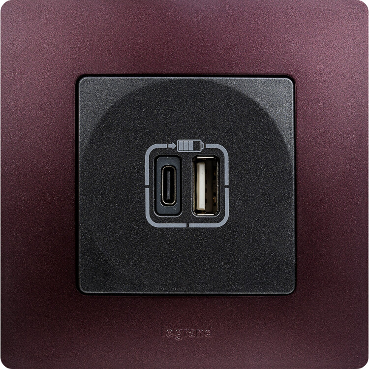 Зарядное устройство с двумя USB-разьемами тип A-тип С 240В/5В 3000мА - Etika - Цвет Антрацит