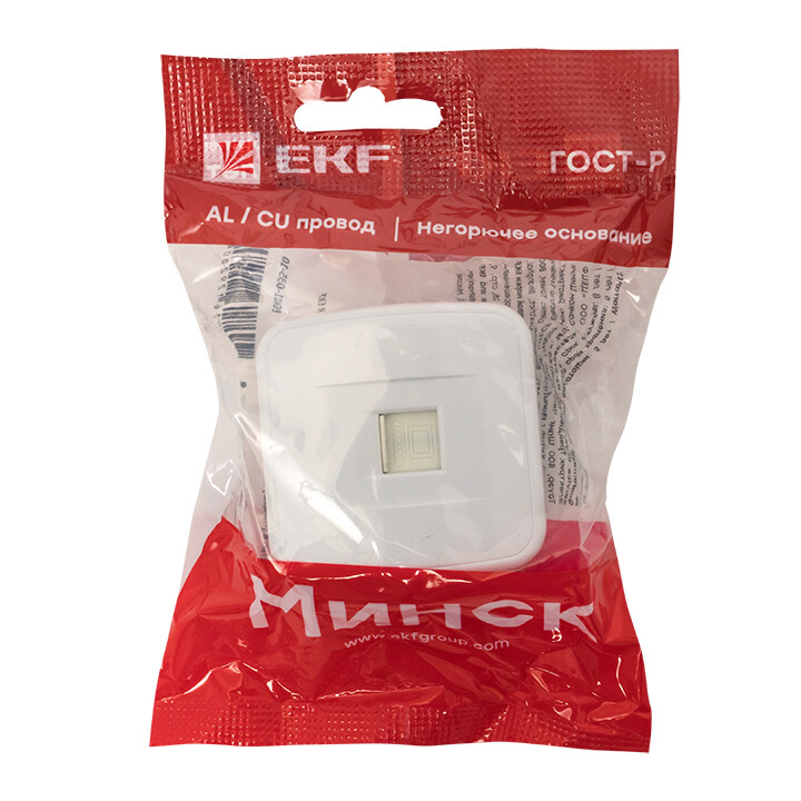 Розетка RJ-45 1-местная, ОП  1А, 120В, белая  Basic Минск