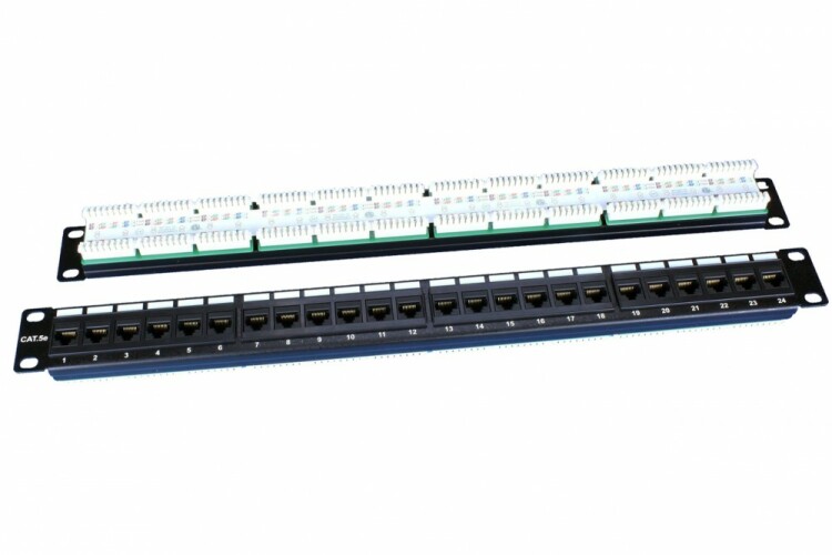 Патч-панель 19", 1U, 24 порта RJ-45, категория 5e, Dual IDC, ROHS Hyperline