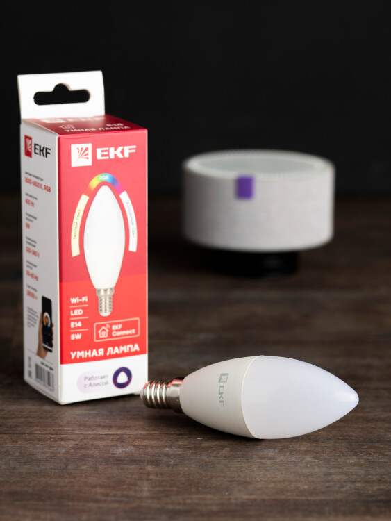 Лампа светодиод. умная Wi-Fi свеча E14 5Вт RGBW EKF Connect