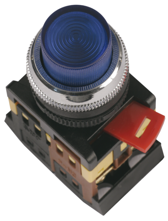 Кнопка ABLFP-22 d22мм с подсветкой/неон 240В 1з+1р синяя ИЭК