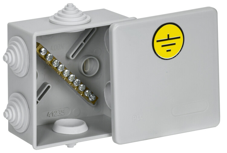 Коробка уравнивания потенциалов КУП КМ41360 с защелкивающейся крышкой 85х85х40мм IP44 6 гермовводов